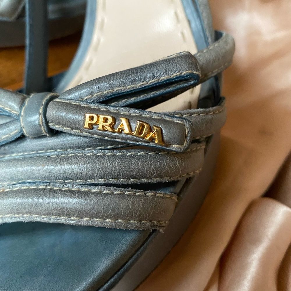 PRADA Beautiful 39.5 Blue Platform Heel, sling back Peep Toe 👠 - Picture 3 of 11